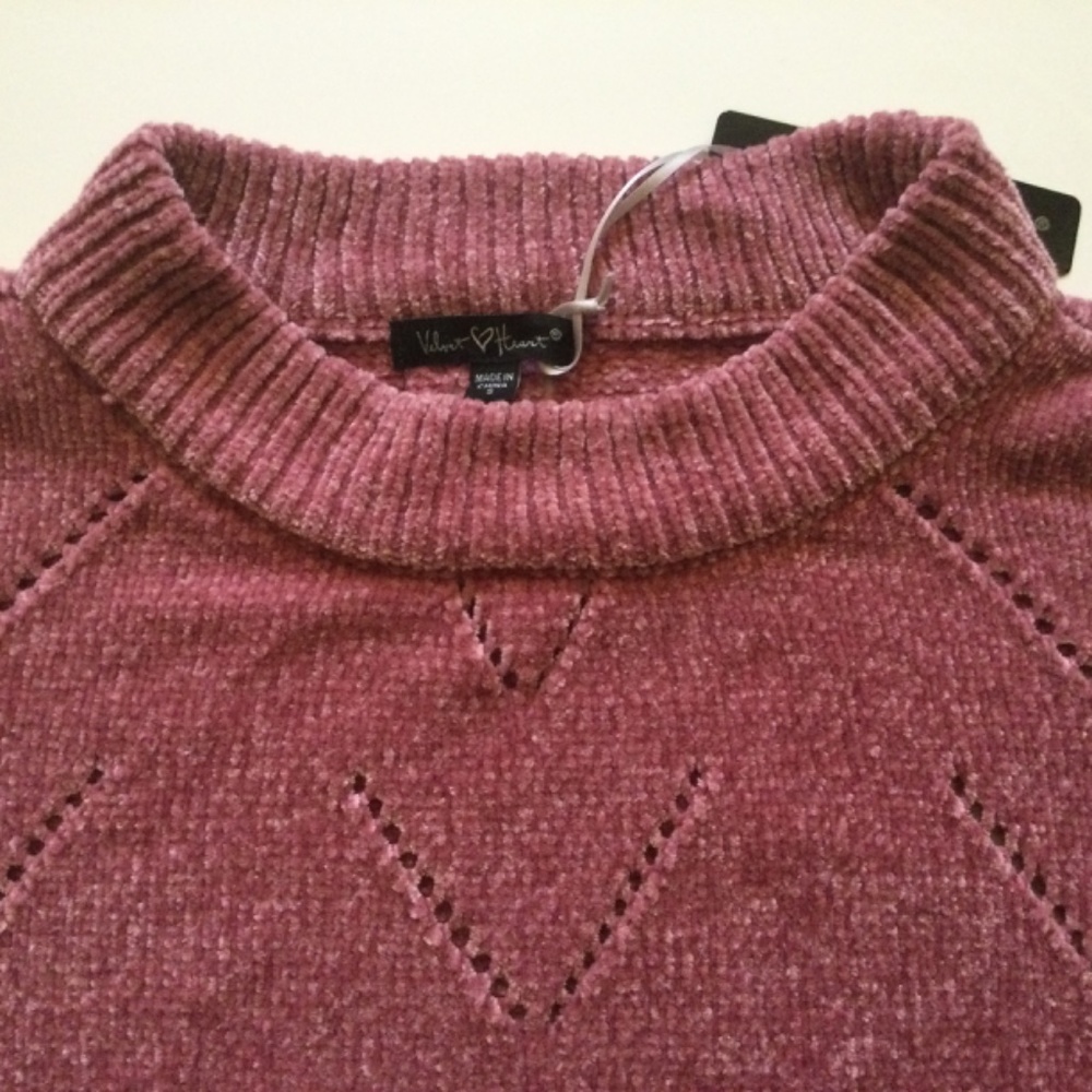 Velvet Heart Pink Chenille Pointelle Sweater Size S NWT, Very Soft and C…